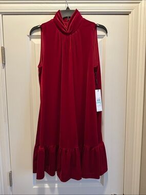 Calvin Klein Sleeveless Velvet Mini Dress in Red